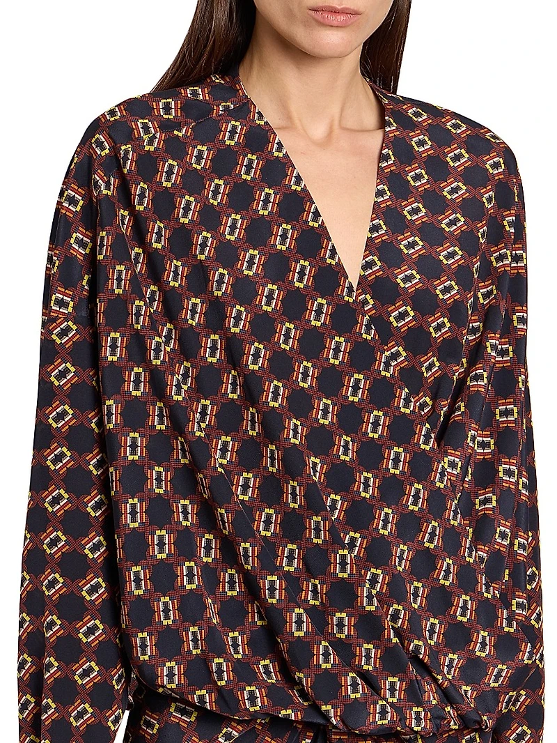 Camiel Mosaique Silk Drape Blouse