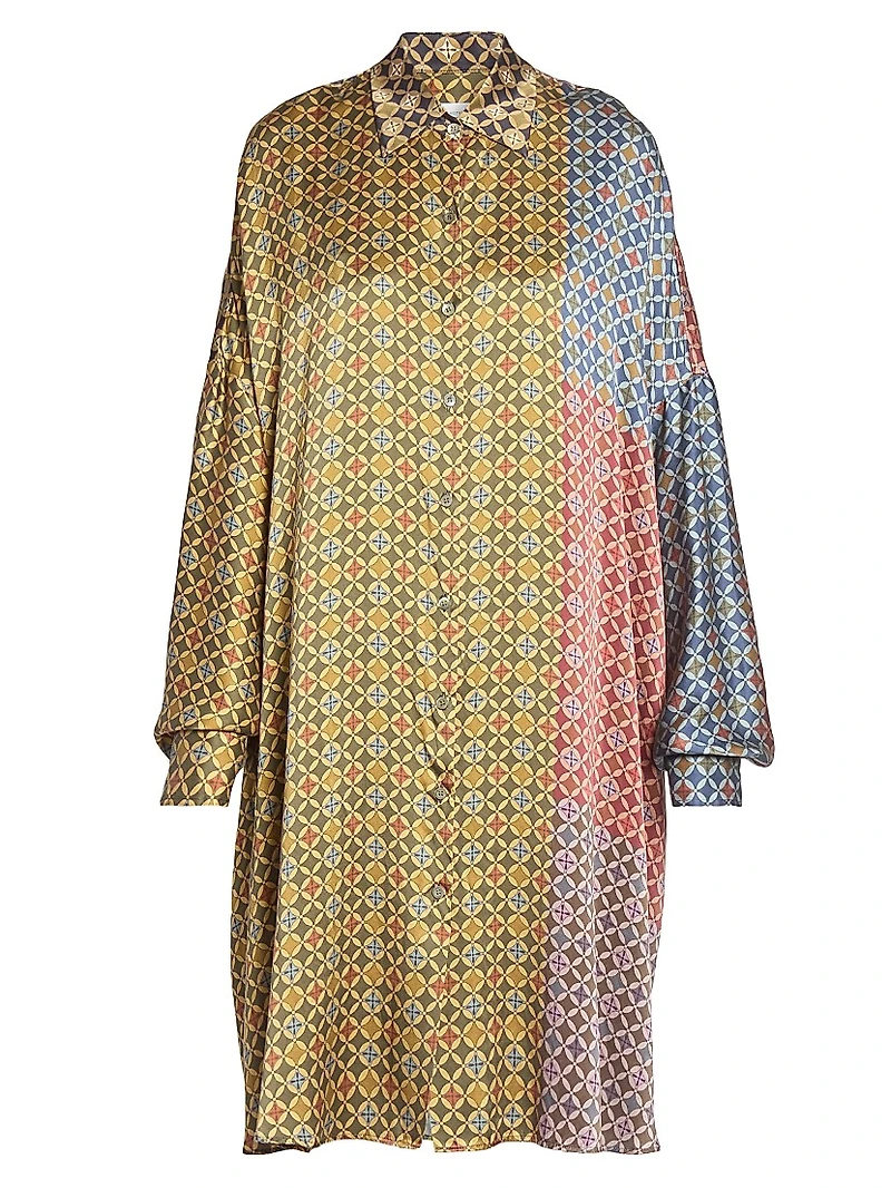 Dasia Tie Print Silk Oversized Shirtdress