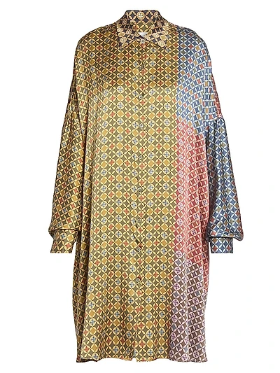 Dasia Tie Print Silk Oversized Shirtdress