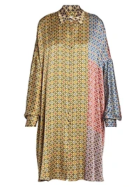Dasia Tie Print Silk Oversized Shirtdress
