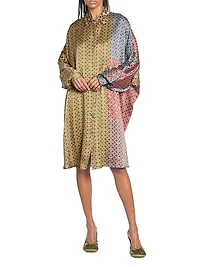 Dasia Tie Print Silk Oversized Shirtdress