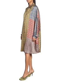 Dasia Tie Print Silk Oversized Shirtdress