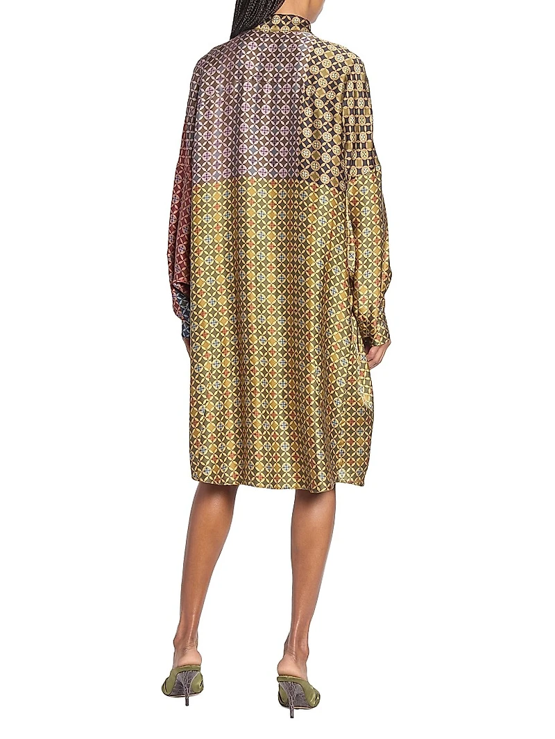 Dasia Tie Print Silk Oversized Shirtdress