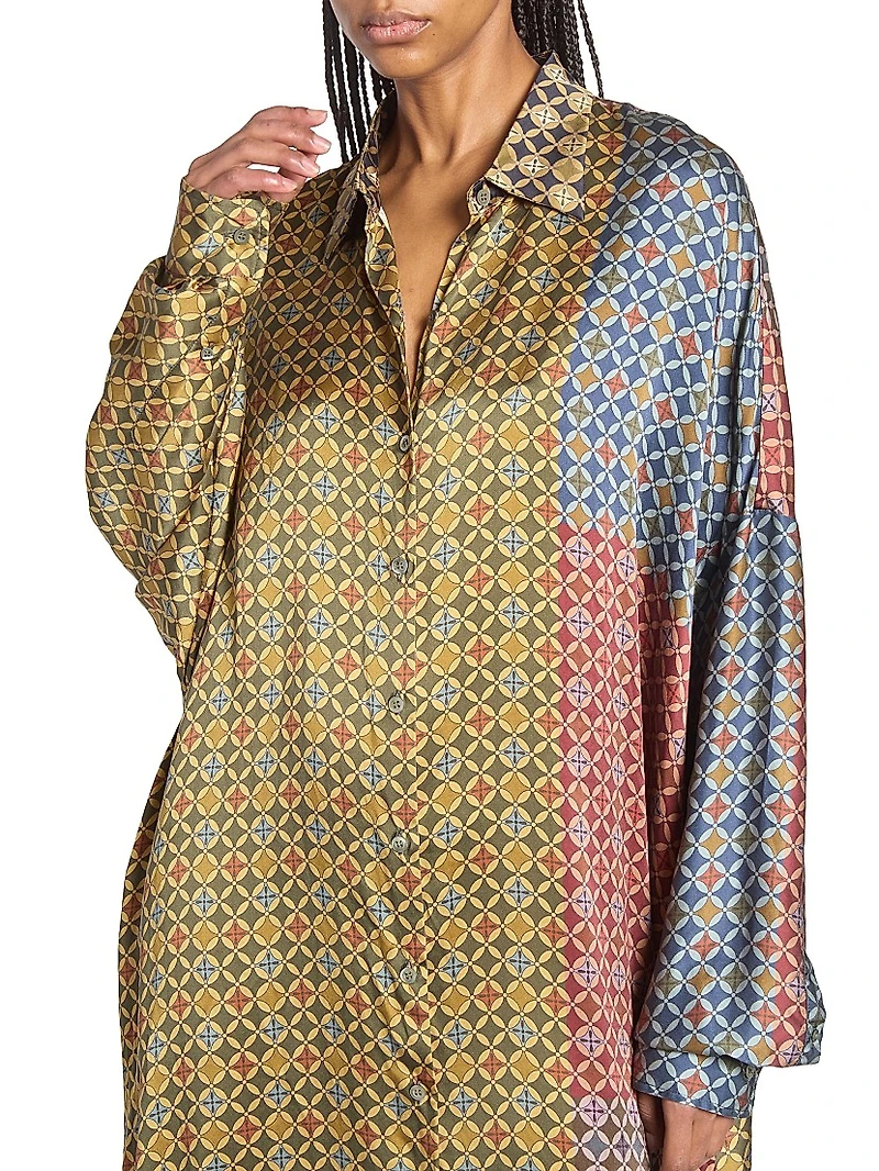 Dasia Tie Print Silk Oversized Shirtdress