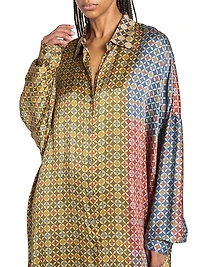 Dasia Tie Print Silk Oversized Shirtdress