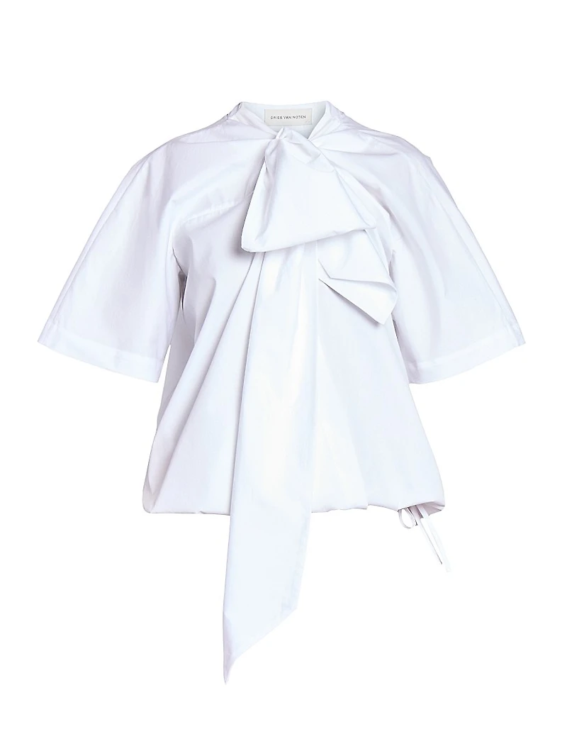 Curbin Cotton Tie-Neck Blouse