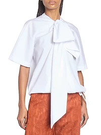 Curbin Cotton Tie-Neck Blouse