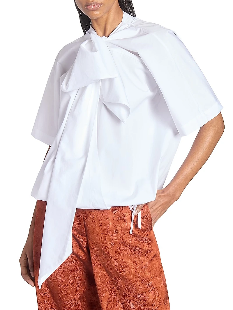 Curbin Cotton Tie-Neck Blouse
