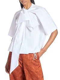 Curbin Cotton Tie-Neck Blouse