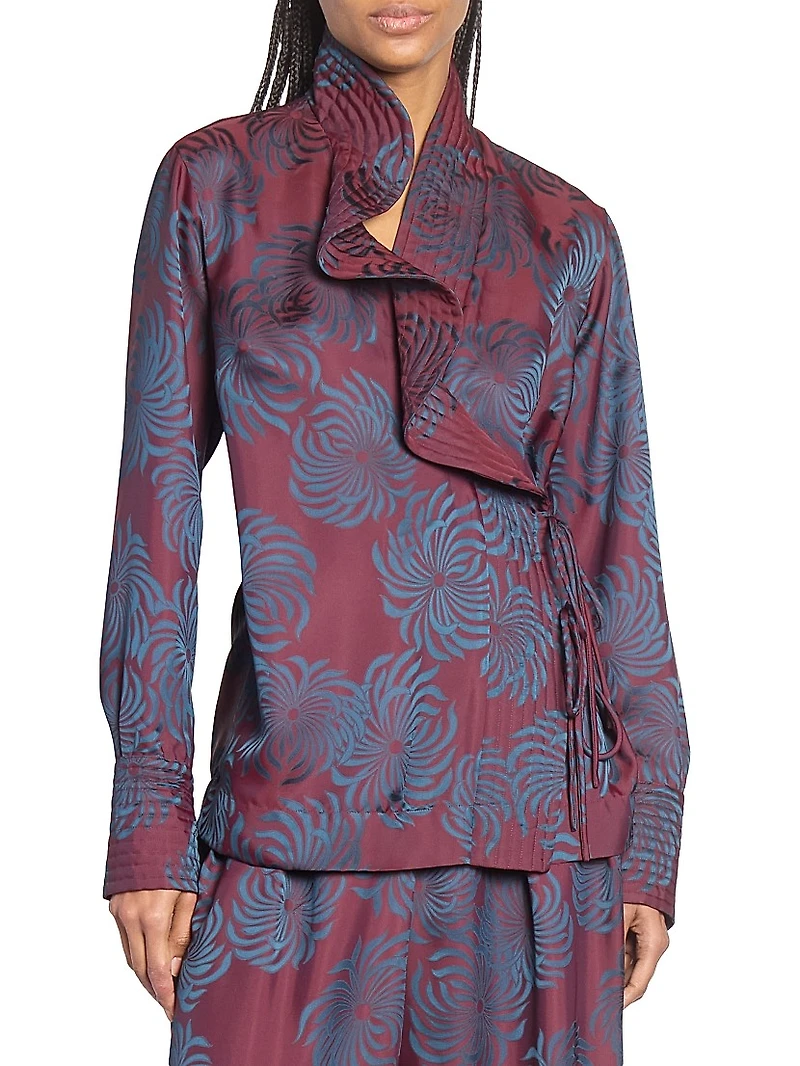 Calberton Ruffled Jacquard Wrap Blouse