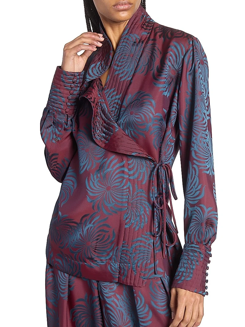 Calberton Ruffled Jacquard Wrap Blouse