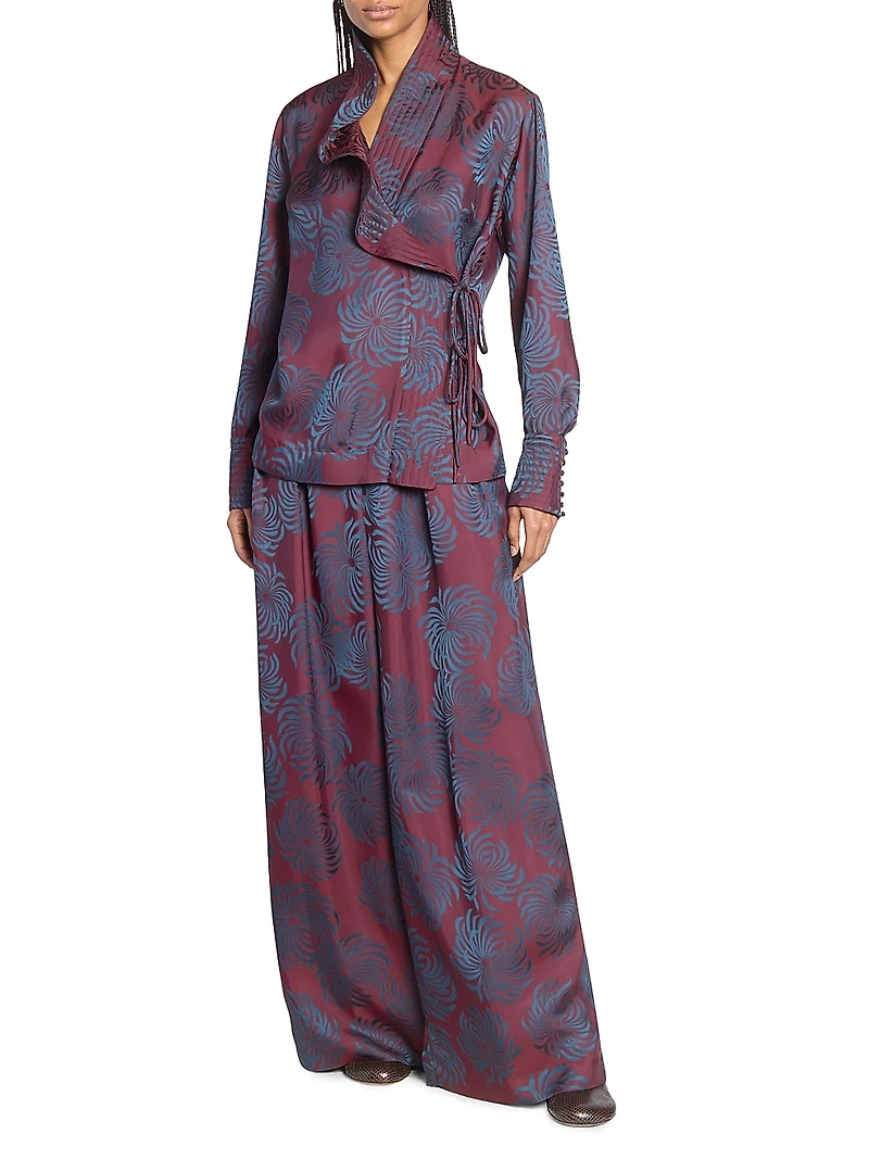 Calberton Ruffled Jacquard Wrap Blouse