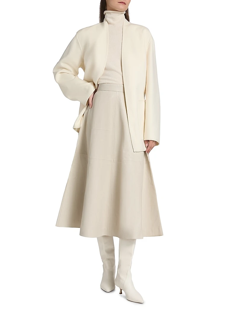 Voluminous A-Line Leather Skirt