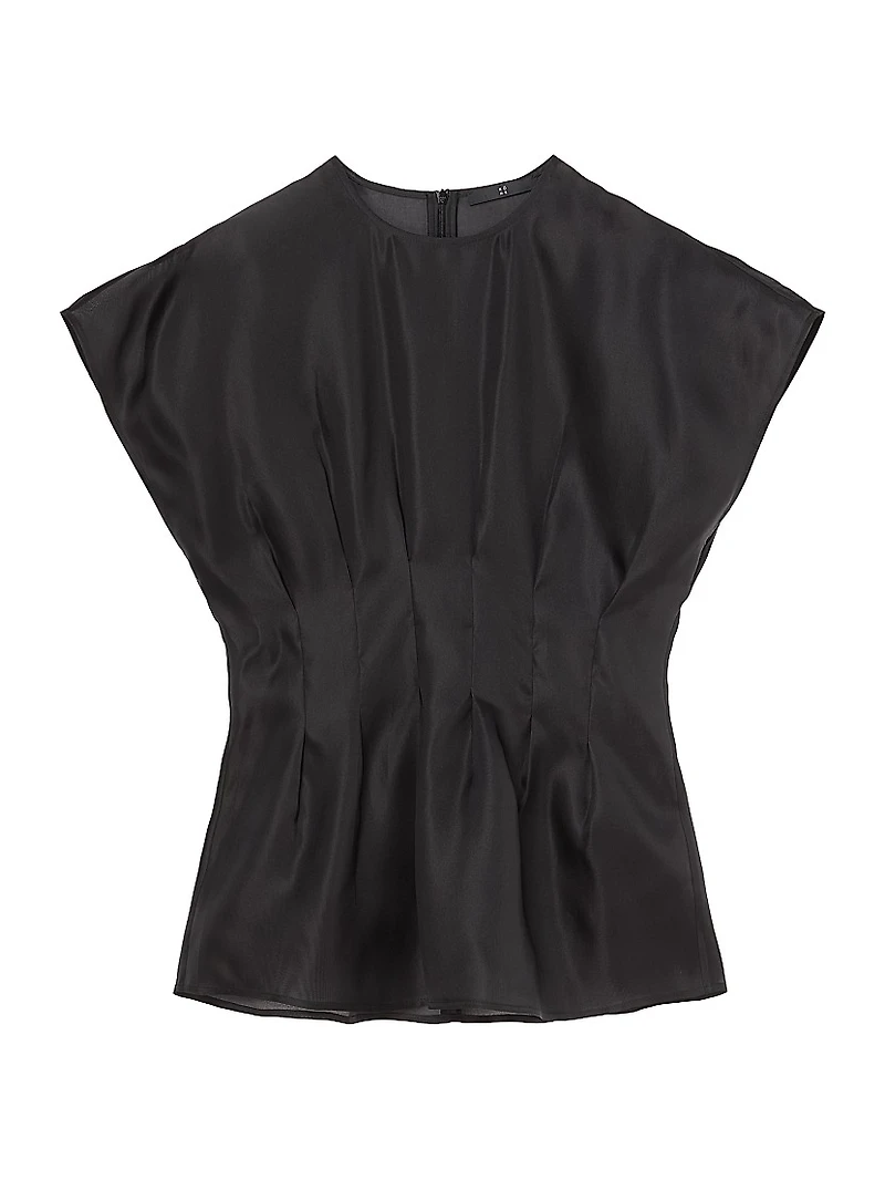 Pleated Waistline Organza Silk Top