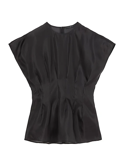 Pleated Waistline Organza Silk Top