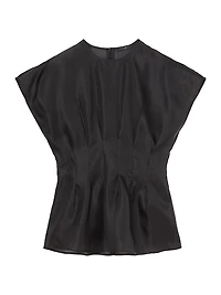 Pleated Waistline Organza Silk Top
