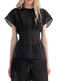 Pleated Waistline Organza Silk Top
