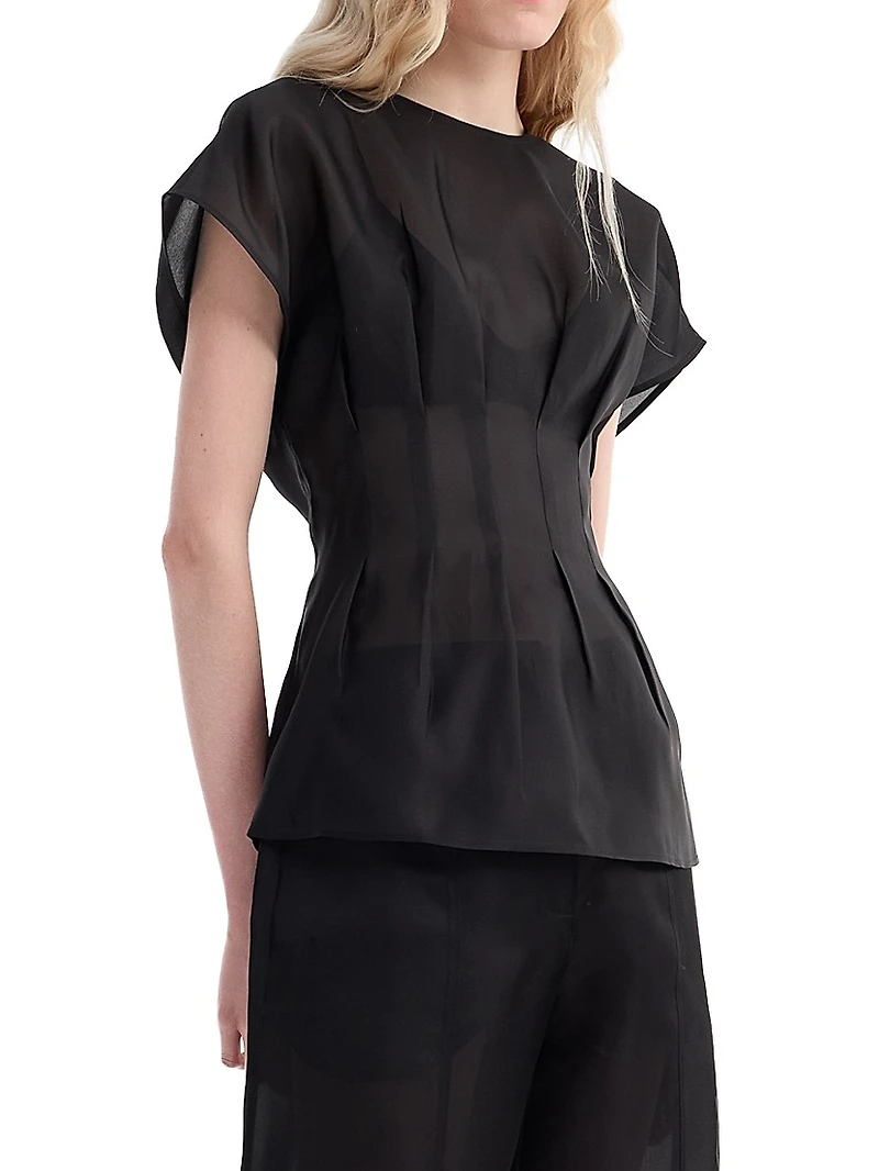 Pleated Waistline Organza Silk Top