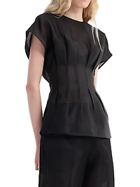 Pleated Waistline Organza Silk Top
