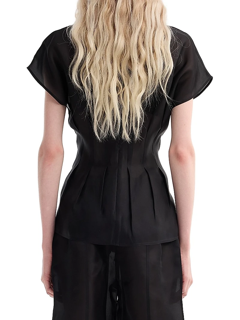 Pleated Waistline Organza Silk Top