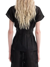 Pleated Waistline Organza Silk Top