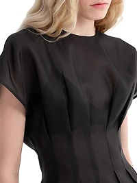 Pleated Waistline Organza Silk Top