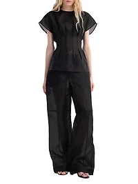 Pleated Waistline Organza Silk Top