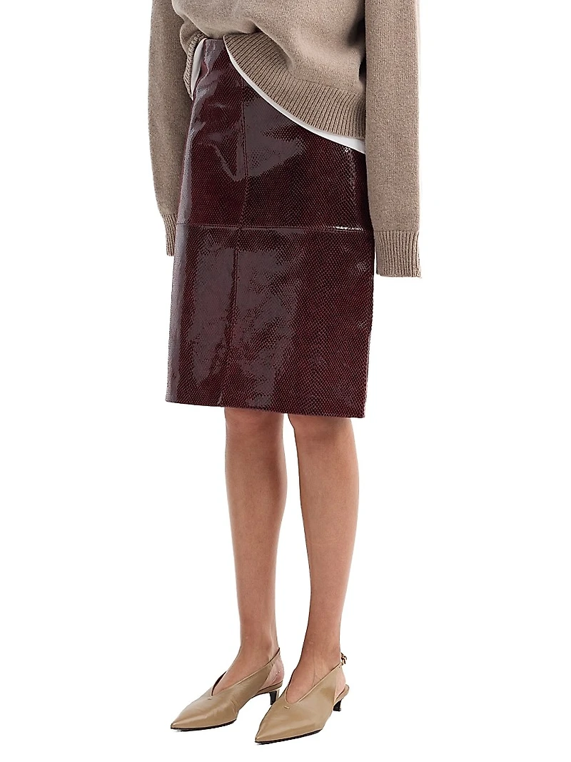 Snake-Embossed Leather Pencil Skirt