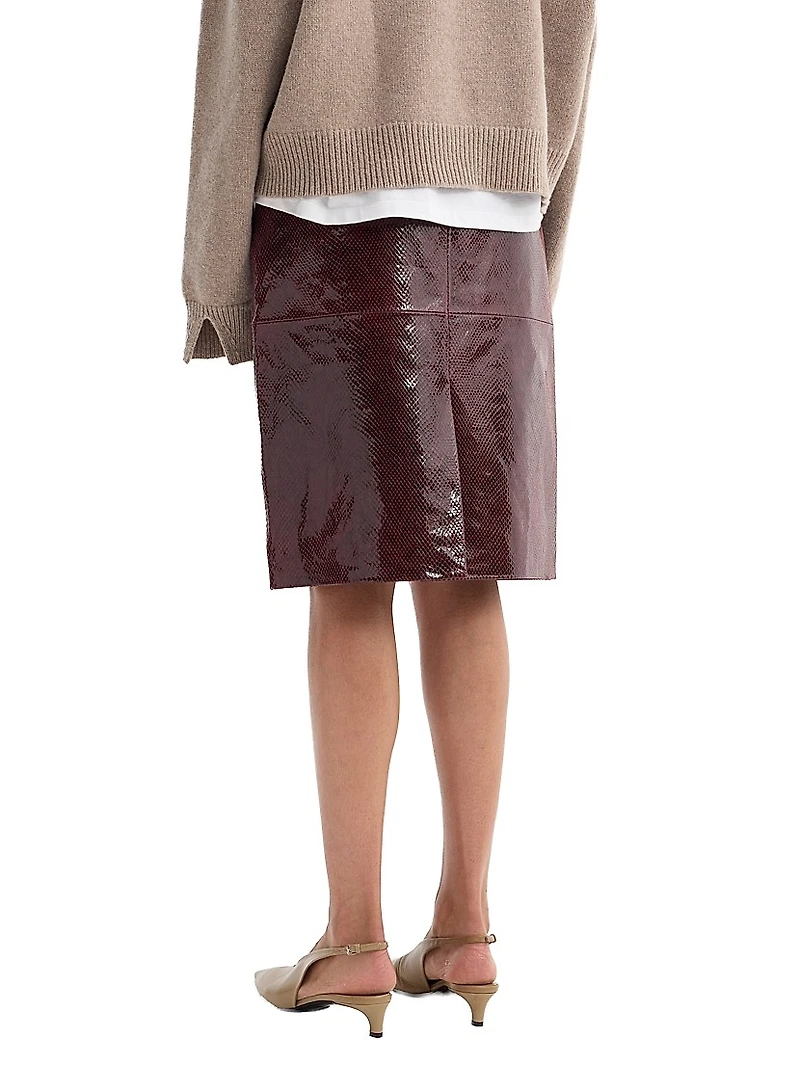 Snake-Embossed Leather Pencil Skirt