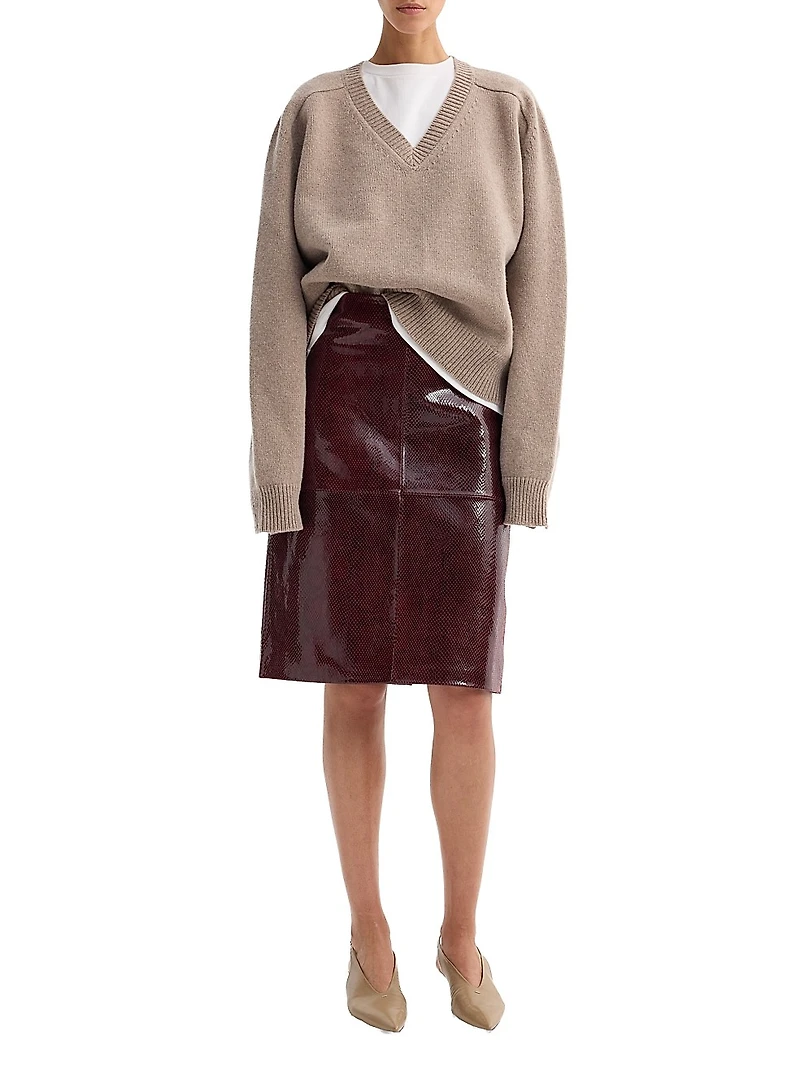 Snake-Embossed Leather Pencil Skirt