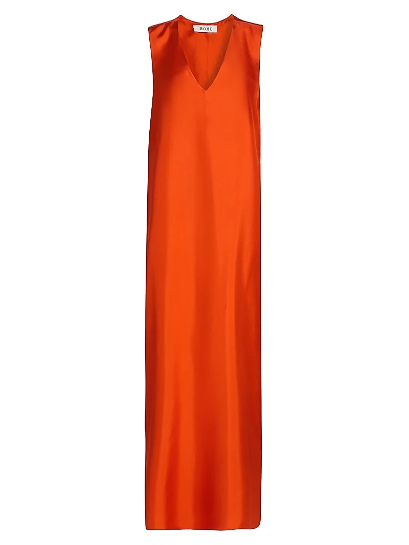Sleeveless Silk V-Neck Column Gown