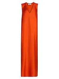 Sleeveless Silk V-Neck Column Gown