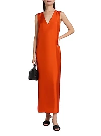 Sleeveless Silk V-Neck Column Gown