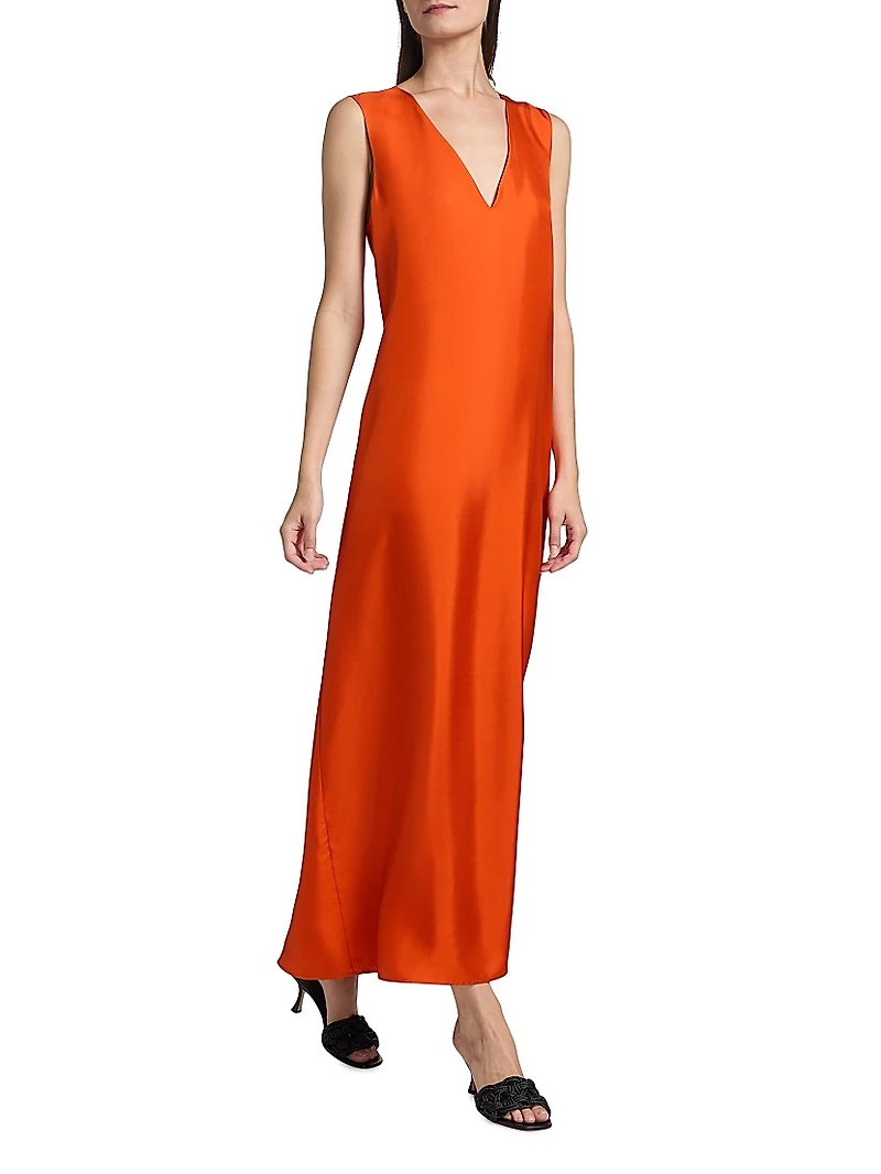 Sleeveless Silk V-Neck Column Gown