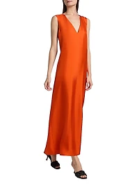 Sleeveless Silk V-Neck Column Gown