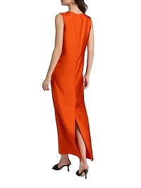 Sleeveless Silk V-Neck Column Gown