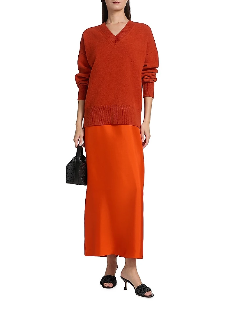 Sleeveless Silk V-Neck Column Gown