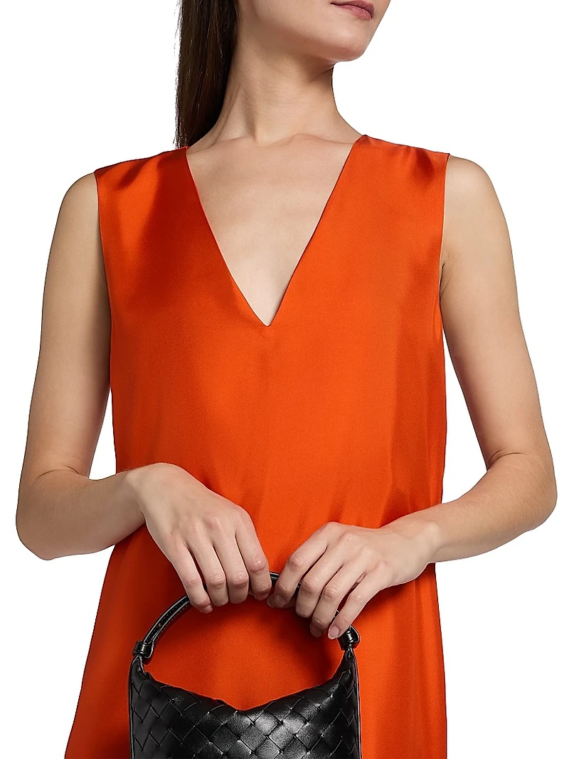 Sleeveless Silk V-Neck Column Gown