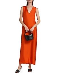 Sleeveless Silk V-Neck Column Gown