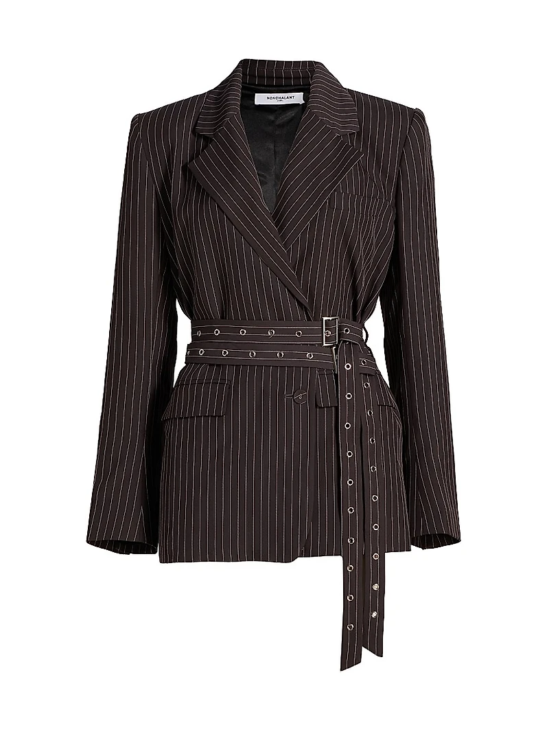 Axel Pinstripe Belted Blazer