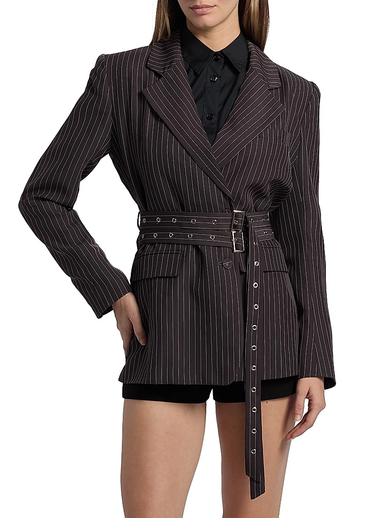 Axel Pinstripe Belted Blazer