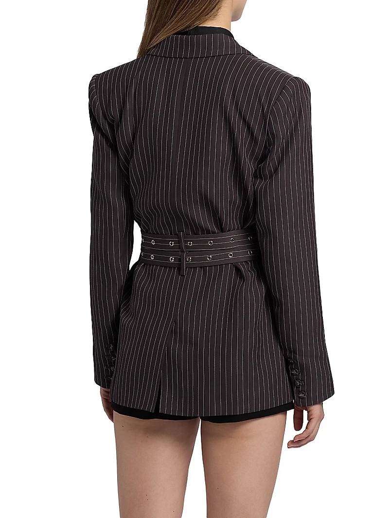 Axel Pinstripe Belted Blazer