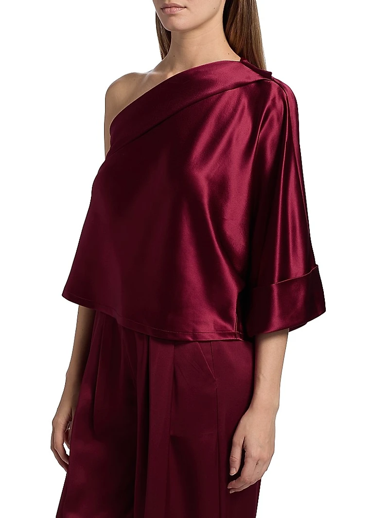 Manon Satin One-Shoulder Blouse