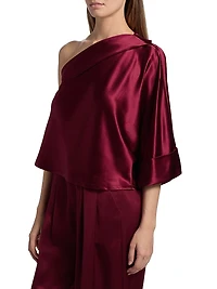 Manon Satin One-Shoulder Blouse