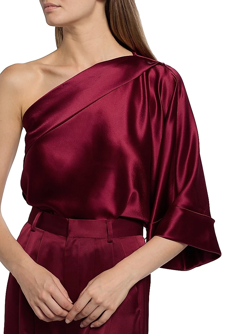 Manon Satin One-Shoulder Blouse