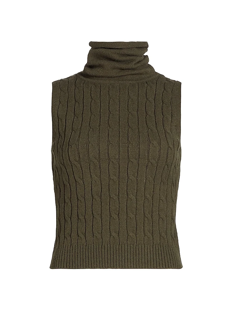 Jodie Cable-Knit Wool-Blend Turtleneck Sleeveless Top