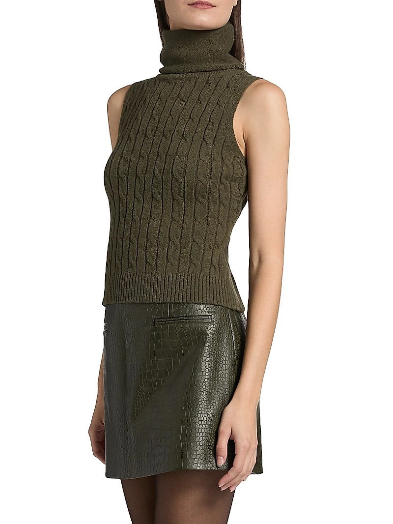 Jodie Cable-Knit Wool-Blend Turtleneck Sleeveless Top
