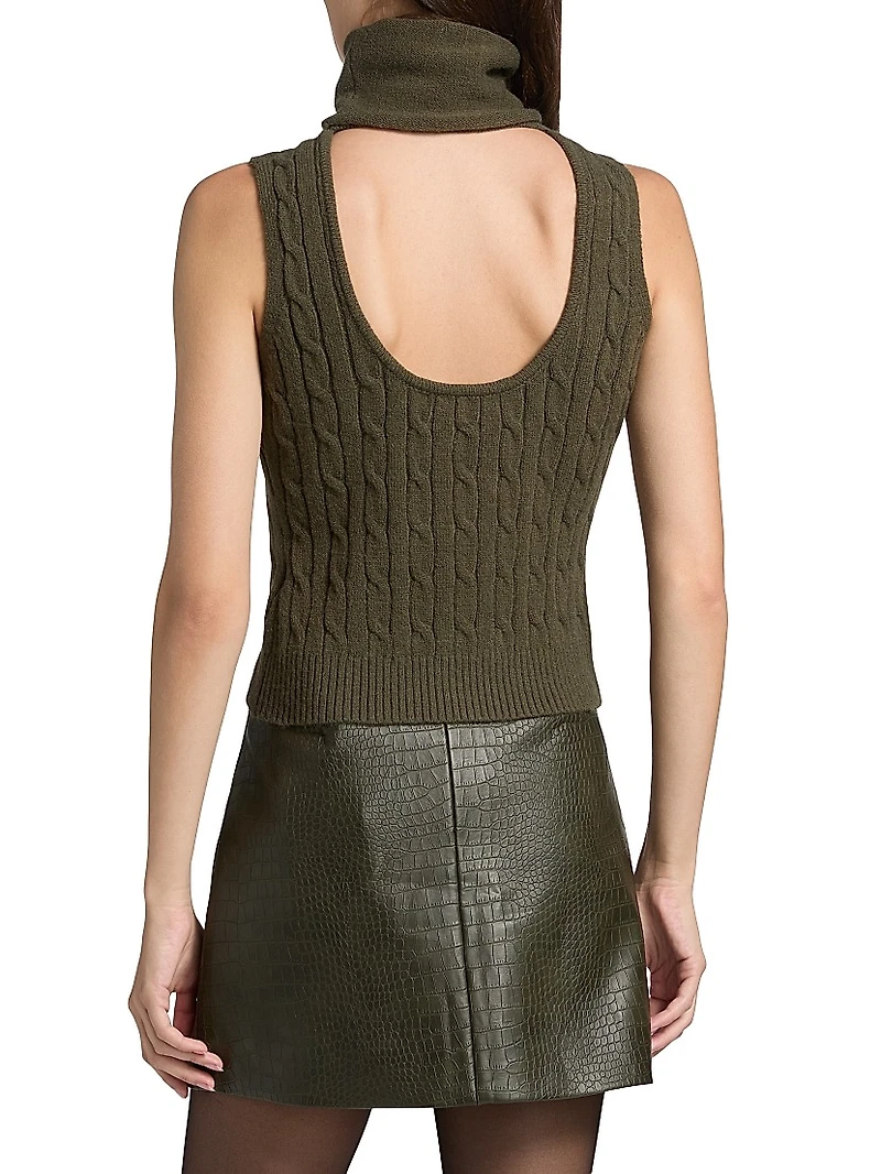 Jodie Cable-Knit Wool-Blend Turtleneck Sleeveless Top