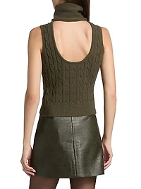 Jodie Cable-Knit Wool-Blend Turtleneck Sleeveless Top
