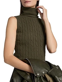 Jodie Cable-Knit Wool-Blend Turtleneck Sleeveless Top